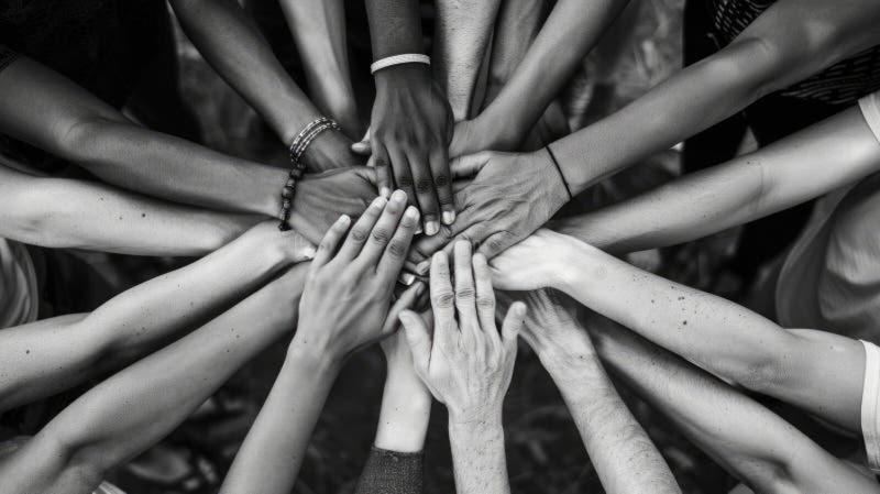 Diverse hands coming together